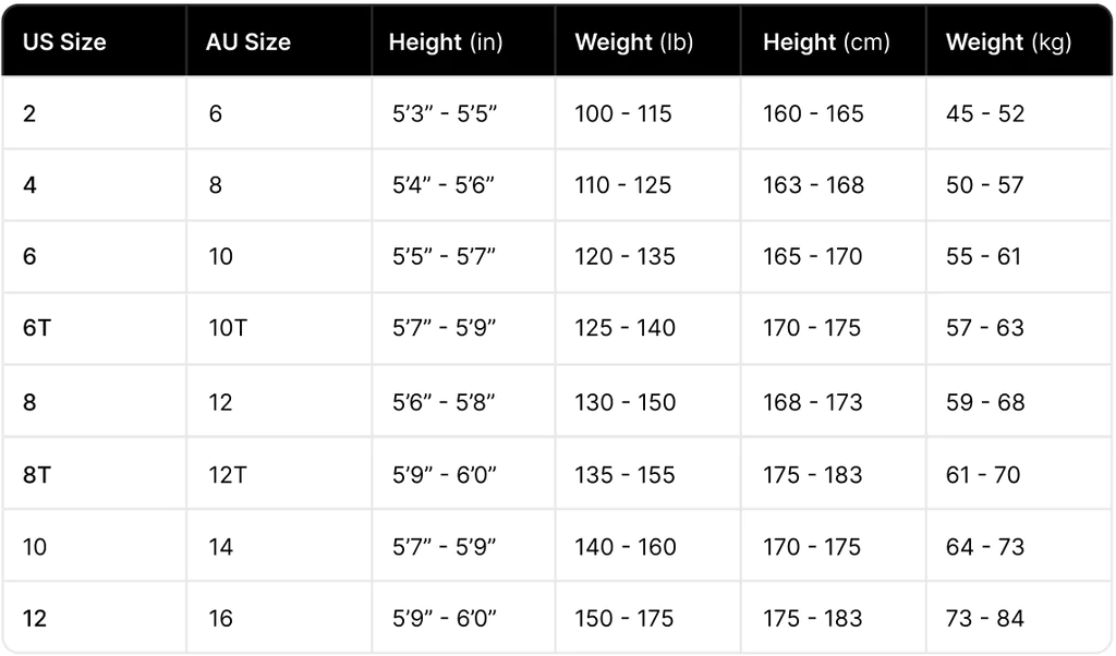 2024 Wallien Wetsuit Womens Size Chart